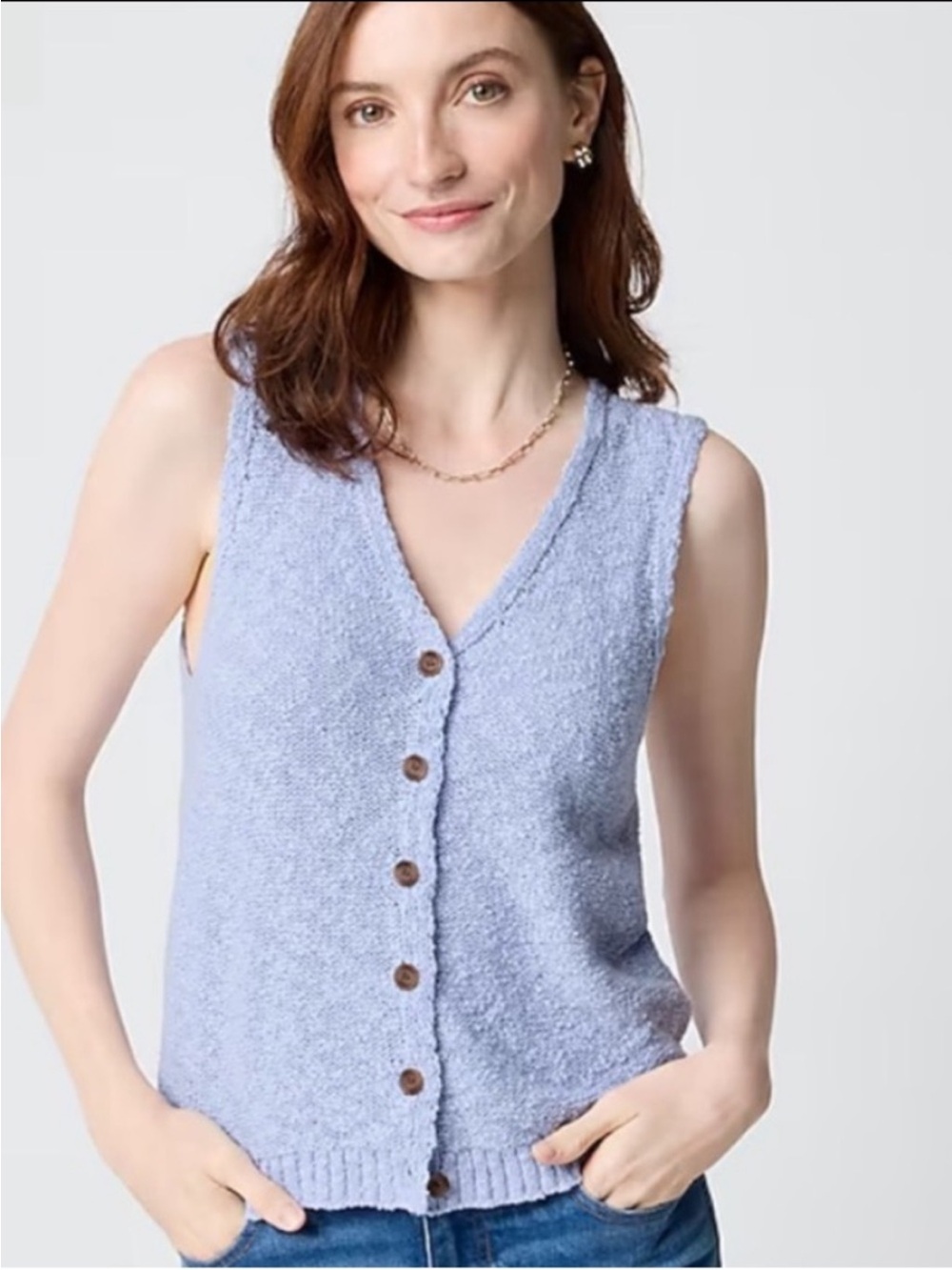 J. Crew Blue Cotton Blend V- Neck Button Front Sweater Vest, Size XL, NWT